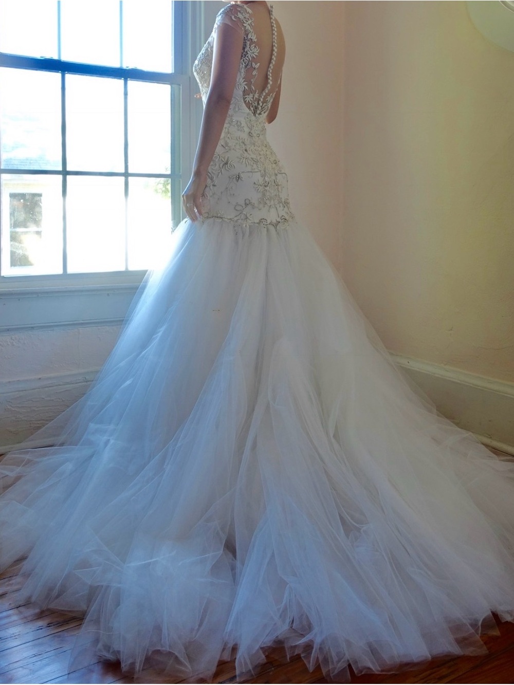 Marchesa designer wedding gown size 2-4 silk satin with jewels, beads details